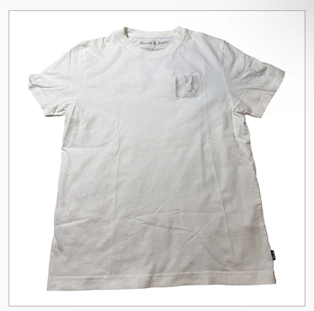 Psycho Bunny White Pima Cotton Short Sleeve T-Shirt with Embroidered Skull and C